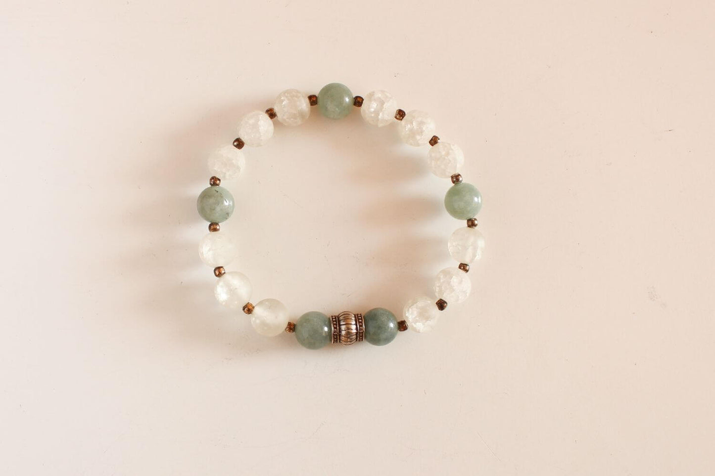 Japa Mala Pulsera Aguamarina y Cuarzo Cristal