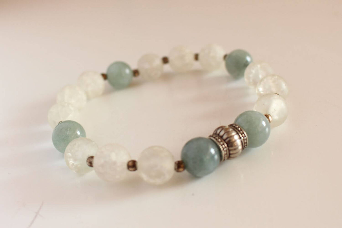 Japa Mala Pulsera Aguamarina y Cuarzo Cristal