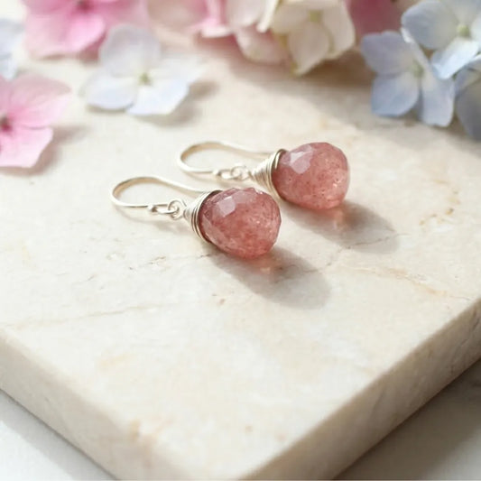 Aros de Cuarzo Cherry Natural en Plata 950 | Delicadeza y Energía