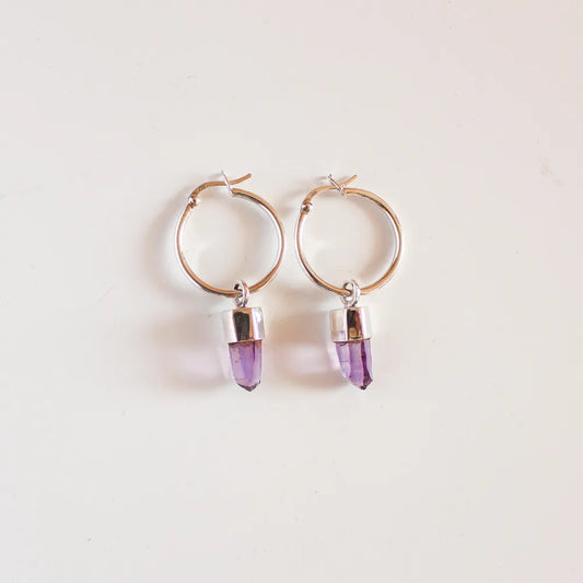 Aros Punta de Amatista Natural en Plata 950 | Protección y Equilibrio